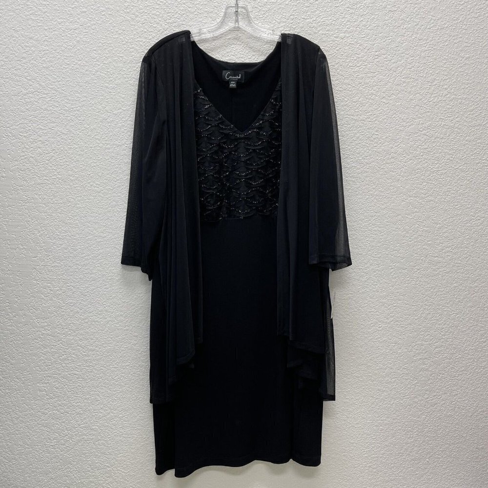 Connected Apparel Womens 22W Dress Sheer Overlay Stretch Sheath 3/4 Sleeve